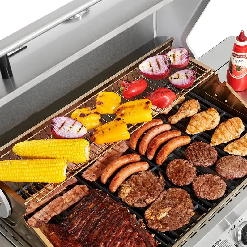 Monument Grills Premium 4-Burner Stainless Steel Propane Grill Featuring Integrated Rotisserie System