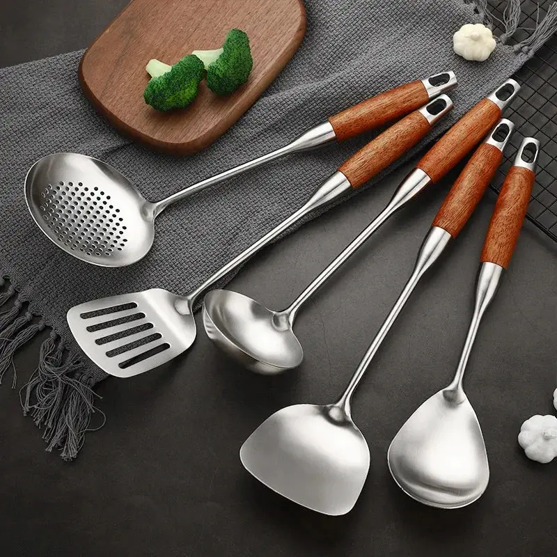 Morve 7-Piece Stainless Steel Kitchen Utensil Set – Heat-Resistant Tools with Stand for Effortless Storage and Daily Cooking