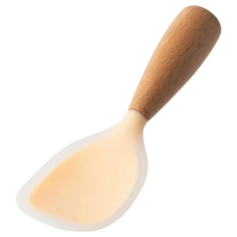 Morve Ergonomic Silicone Rice Spoon – Paddle-Style Scoop with Natural Wood Handle, Heat-Resistant and Non-Stick Surface