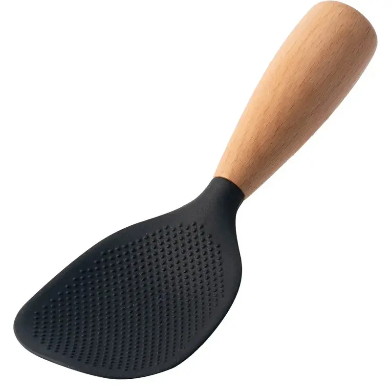 Morve Ergonomic Silicone Rice Spoon – Paddle-Style Scoop with Natural Wood Handle, Heat-Resistant and Non-Stick Surface