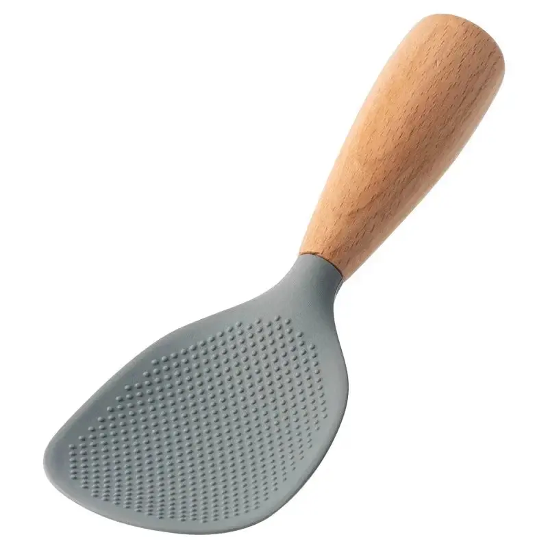 Morve Ergonomic Silicone Rice Spoon – Paddle-Style Scoop with Natural Wood Handle, Heat-Resistant and Non-Stick Surface