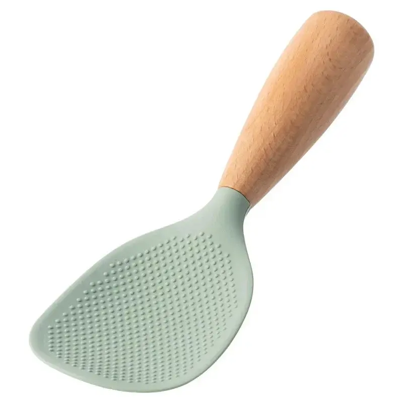 Morve Ergonomic Silicone Rice Spoon – Paddle-Style Scoop with Natural Wood Handle, Heat-Resistant and Non-Stick Surface