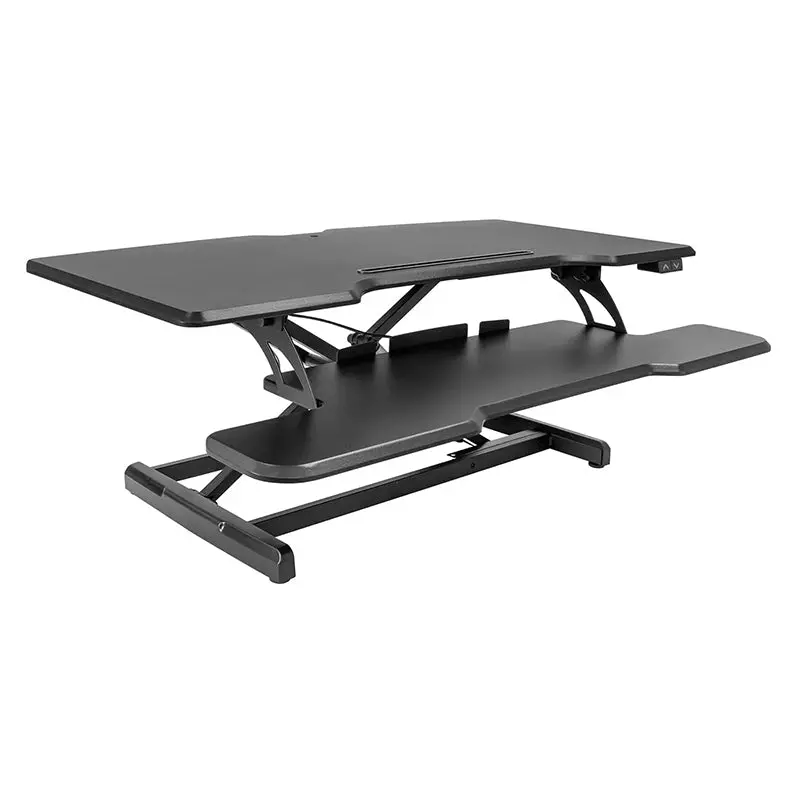 Motorized Sit-Stand Desk Converter – 38-Inch Tabletop with Integrated Keyboard Tray and Device Slot