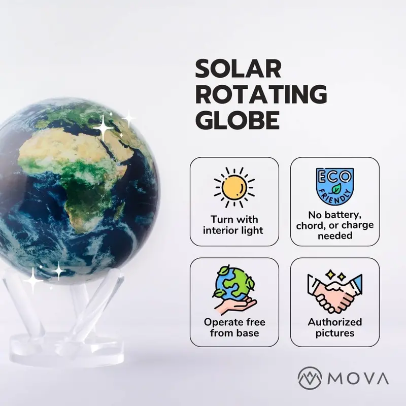 MOVA Light-Powered 4.5-Inch Rotating Globe — Self-Sustaining Earth Display with Cloud-Finish Surface
