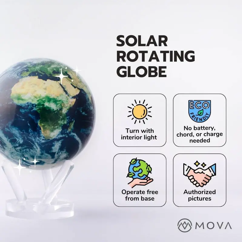 MOVA Light-Powered Self-Rotating Globe – 4.5" Diameter with Realistic Cloud Mapping & Earth Visualization
