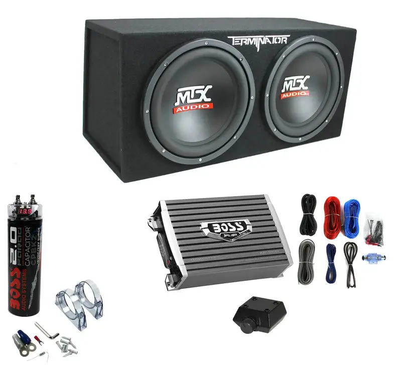 MTX TNE212D Dual 12" Powered Subwoofer Enclosure – 1500W Amp, 1200W RMS Handling, and Integrated Power Capacitor