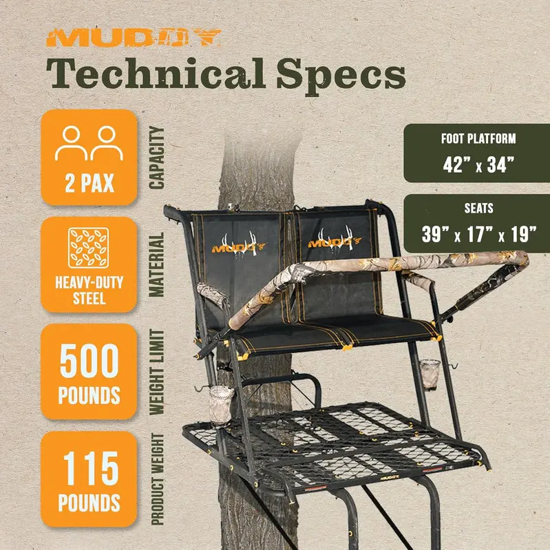 MUDDY Nexus XTL Tree Stand – 20-Foot Aluminum Ladder Stand with 500-Lb Capacity for Two Hunters