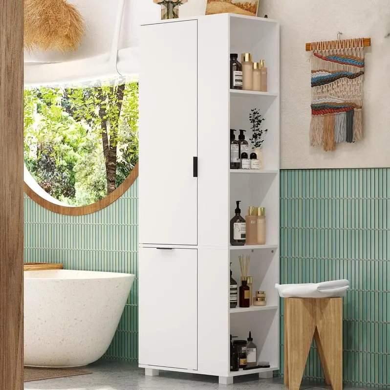 Multi-Functional Storage Cabinet – Laundry Bin Integration, Open Shelving, and Stylish Home Organization Unit