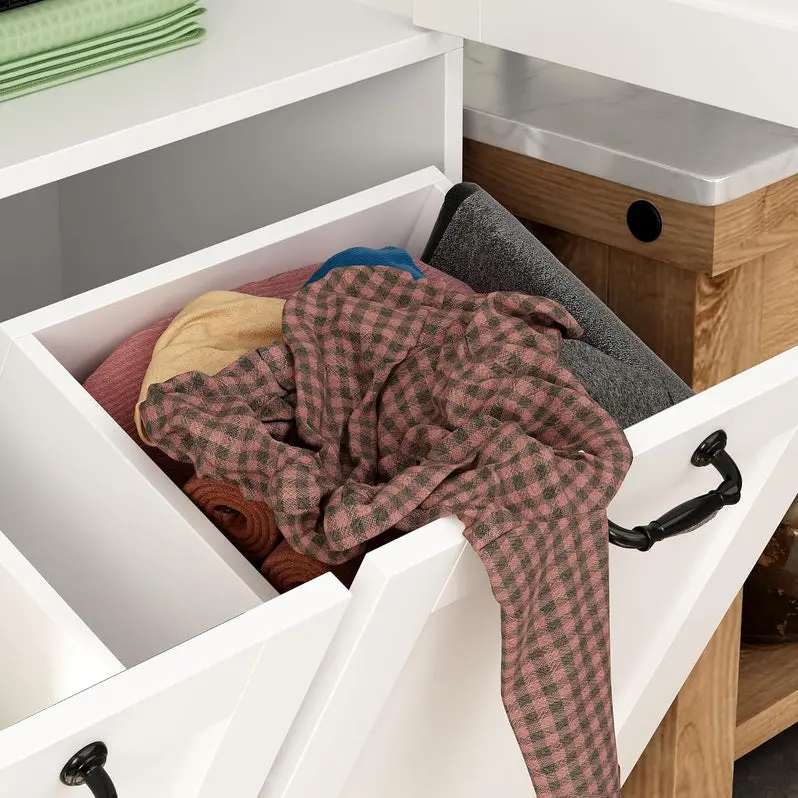 Multi-Functional Storage Cabinet – Laundry Bin Integration, Open Shelving, and Stylish Home Organization Unit
