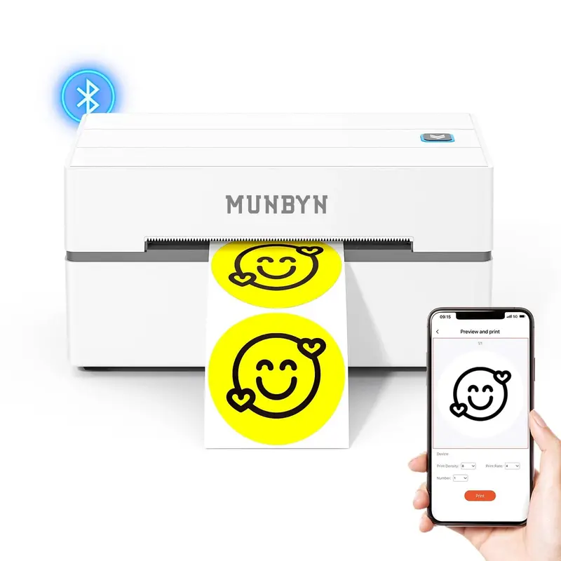 MUNBYN Bluetooth Thermal Label Printer – Compact 4x6 Shipping Label Device for On-the-Go Logistics