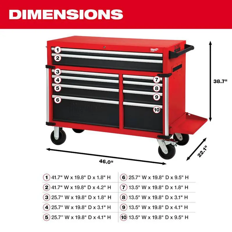 MW Professional 46" Tool Storage System – 18-Drawer Steel Chest & Cabinet Bundle (48-22-8546)