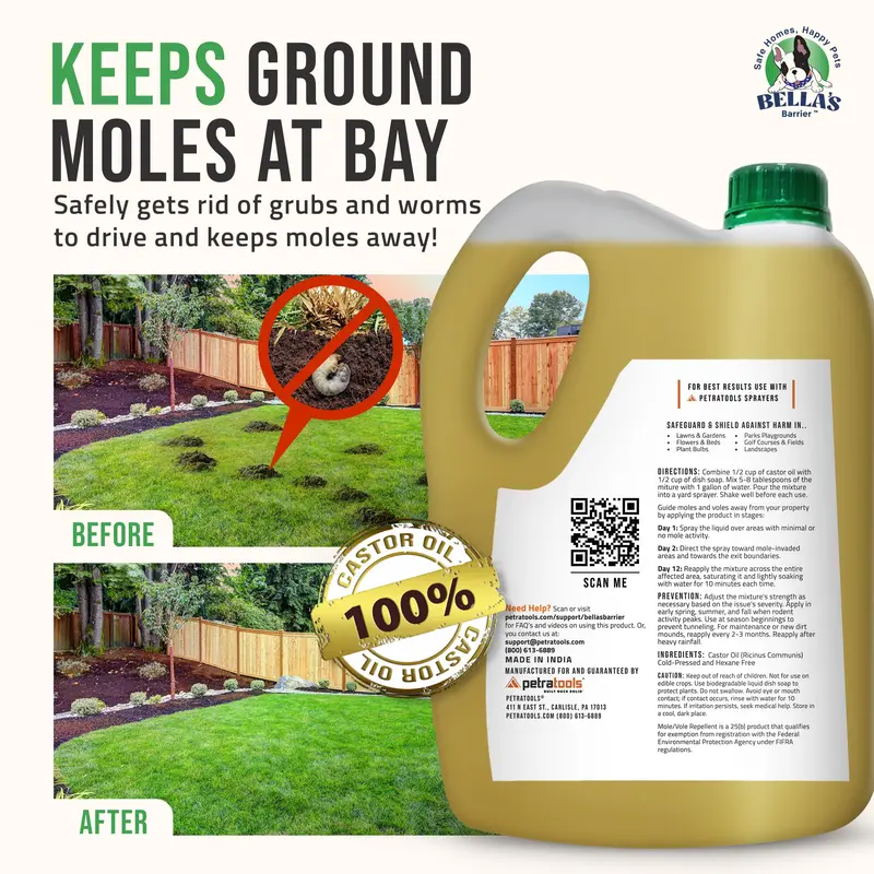 Natural Food-Grade Castor Oil – Pet-Safe Mole and Vole Deterrent (1 Gallon, Pure)
