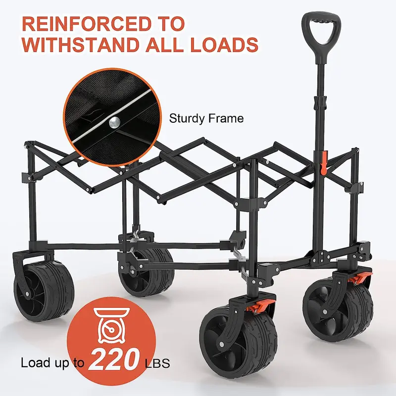 Navatiee Heavy-Duty Folding Wagon – Utility Cart with Brakes, Side Pocket & Large Wheels 2
