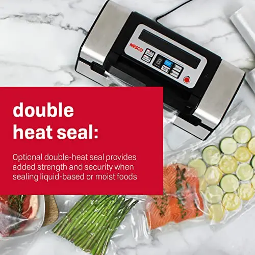 Nesco VS-12 Deluxe Vacuum Sealer – 130W Sealing Power with Transparent Lid & Starter Bag Roll