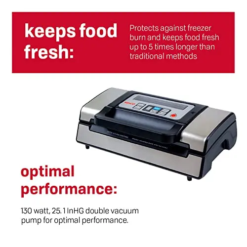 Nesco VS-12 Deluxe Vacuum Sealer – 130W Sealing Power with Transparent Lid & Starter Bag Roll