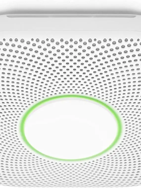 Nest Protect Battery-Powered Smoke & CO Detector – Smart Sensing, Voice Alerts, and Minimalist White Design