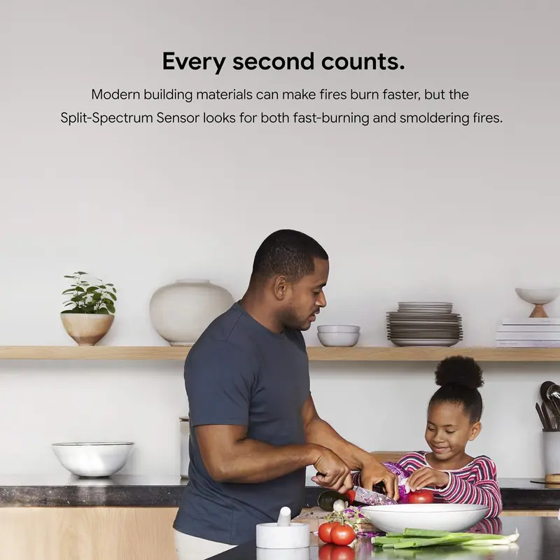 Nest Protect Battery-Powered Smoke & CO Detector – Smart Sensing, Voice Alerts, and Minimalist White Design