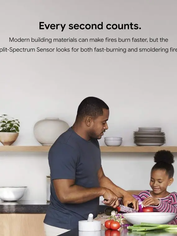 Nest Protect Battery-Powered Smoke & CO Detector – Smart Sensing, Voice Alerts, and Minimalist White Design