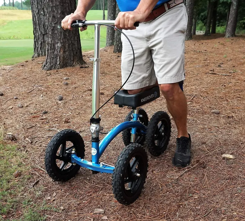 New KneeRover Quad Knee Walker – Metallic Blue All-Terrain Mobility Scooter for Enhanced Stability
