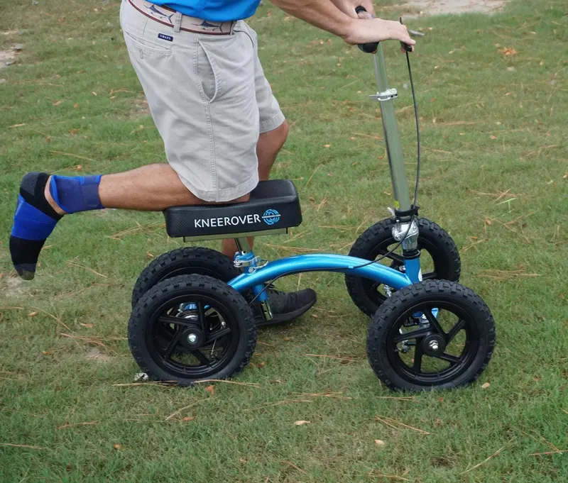 New KneeRover Quad Knee Walker – Metallic Blue All-Terrain Mobility Scooter for Enhanced Stability