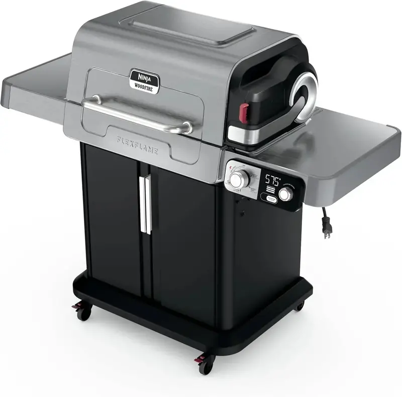 Ninja FlexFlame PG301 5-in-1 Grill and Smoker – Electric/Propane Hybrid with Digital Controls, Griddle, and Pizza Mode