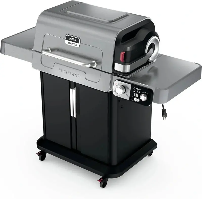 Ninja FlexFlame PG301 5-in-1 Grill and Smoker – Electric/Propane Hybrid with Digital Controls, Griddle, and Pizza Mode