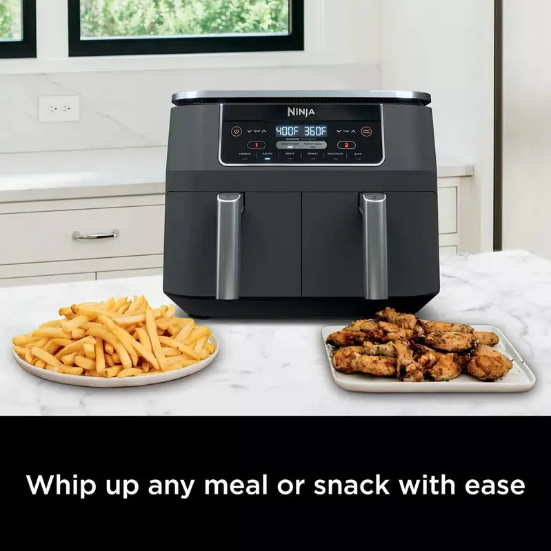 Ninja Foodi DualZone 8-Quart Air Fryer – Independent Dual-Basket Design with Six Preset Cooking Functions