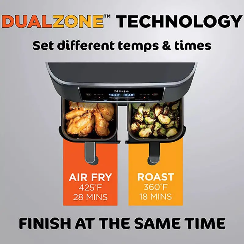 Ninja Foodi DualZone 8-Quart Air Fryer – Independent Dual-Basket Design with Six Preset Cooking Functions