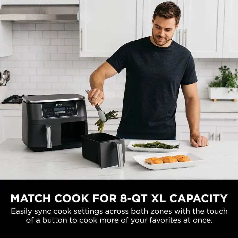 Ninja Foodi DualZone 8-Quart Air Fryer – Independent Dual-Basket Design with Six Preset Cooking Functions