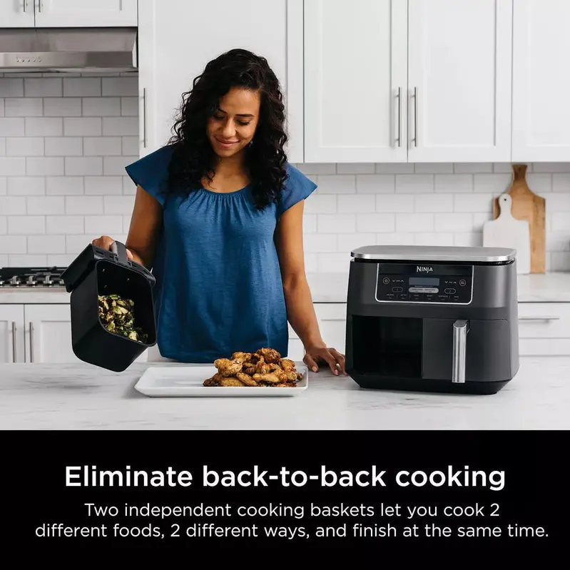 Ninja Foodi DualZone 8-Quart Air Fryer – Independent Dual-Basket Design with Six Preset Cooking Functions