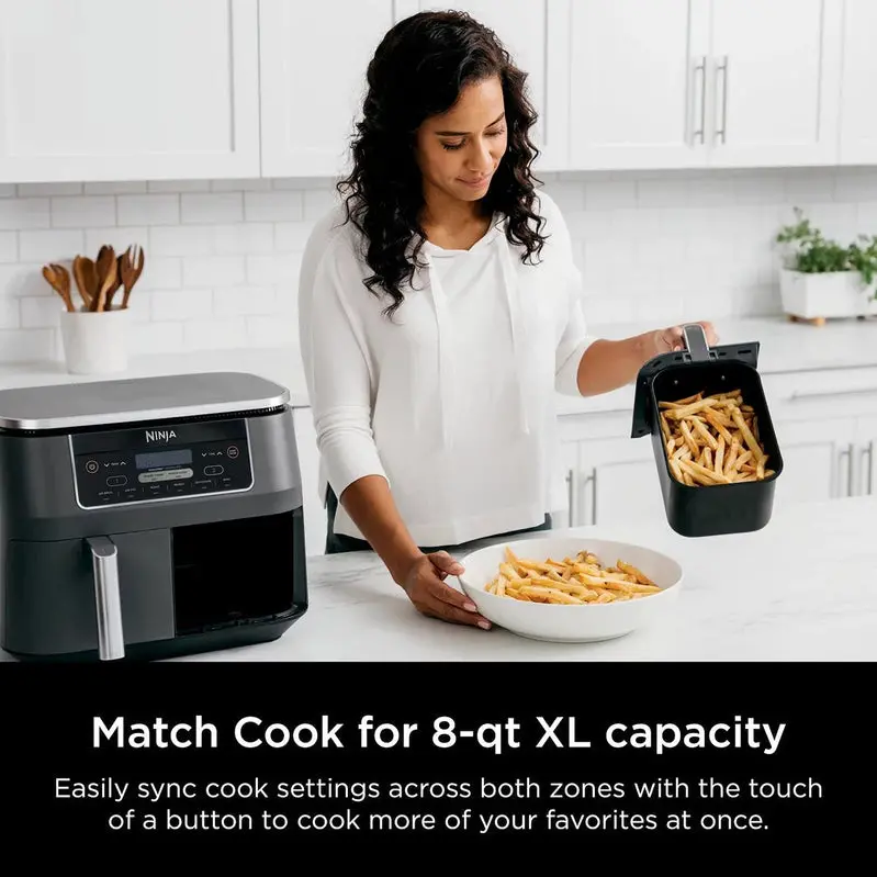 Ninja Foodi DualZone 8-Quart Air Fryer – Independent Dual-Basket Design with Six Preset Cooking Functions
