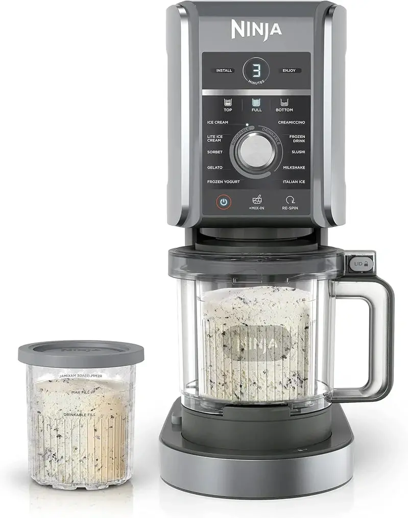 Ninja NC301 CREAMi Ice Cream Maker – 7 One-Touch Programs for Gelato, Sorbet, Milkshakes & Smoothie Bowls; Includes Two Pint Containers