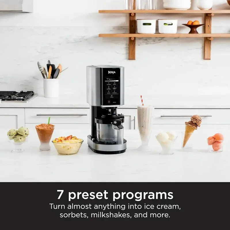 Ninja NC301 CREAMi Ice Cream Maker – 7 One-Touch Programs for Gelato, Sorbet, Milkshakes & Smoothie Bowls; Includes Two Pint Containers