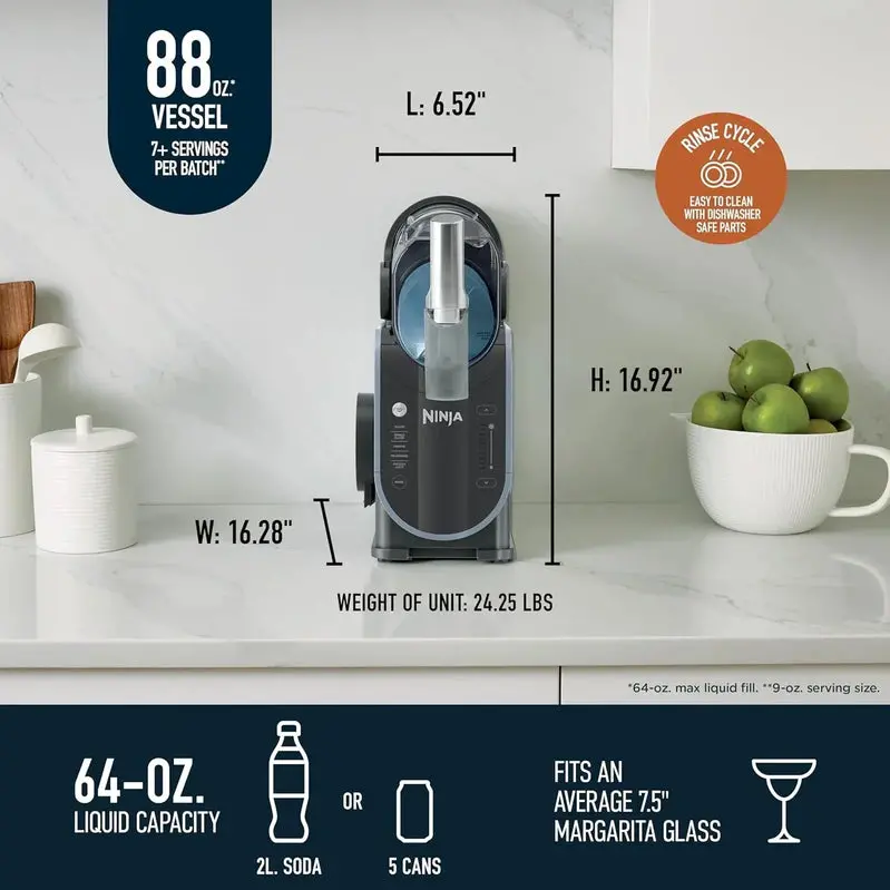 Ninja SLUSHi Professional Frozen Drink Maker – 88 oz RapidChill Technology with Five Customizable Programs for Margaritas, Frappés, and More