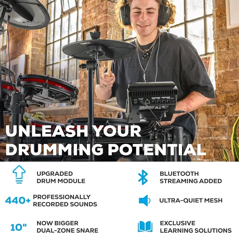 Nitro Max Bluetooth Electric Drum Kit with Mesh Heads & Studio-Grade Sound 2