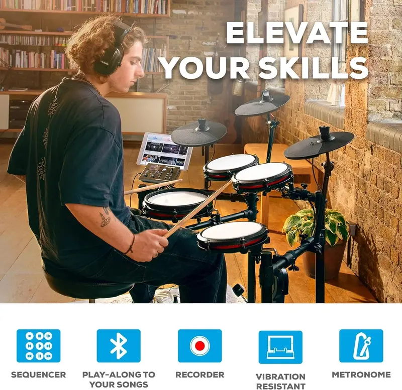 Nitro Max Bluetooth Electric Drum Kit with Mesh Heads & Studio-Grade Sound