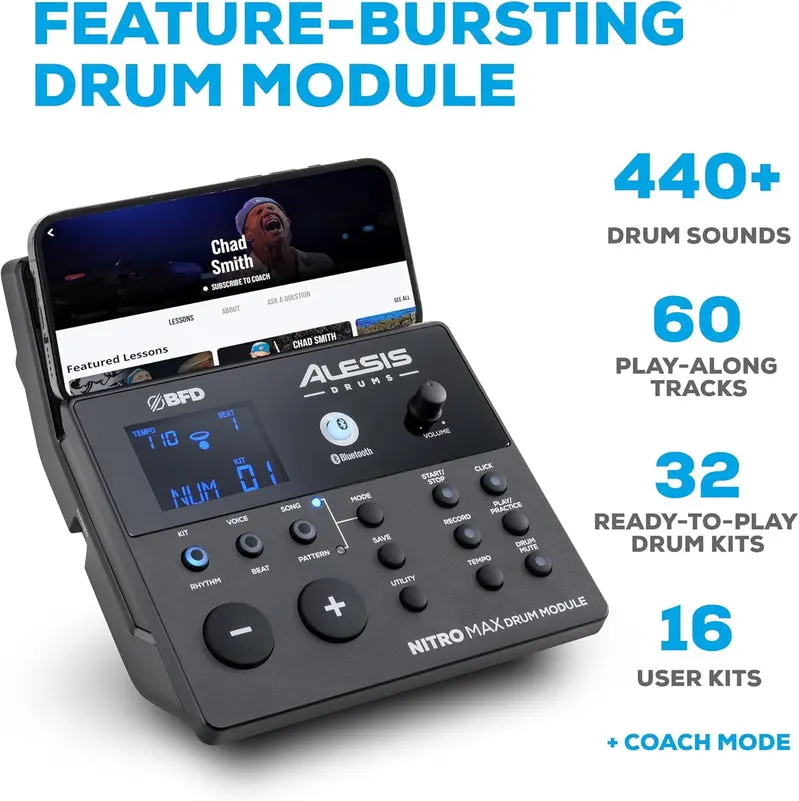 Nitro Max Wireless Electronic Drum Kit – Professional Mesh Drum Pads, Bluetooth Integration, Full-Size Digital Drum Set
