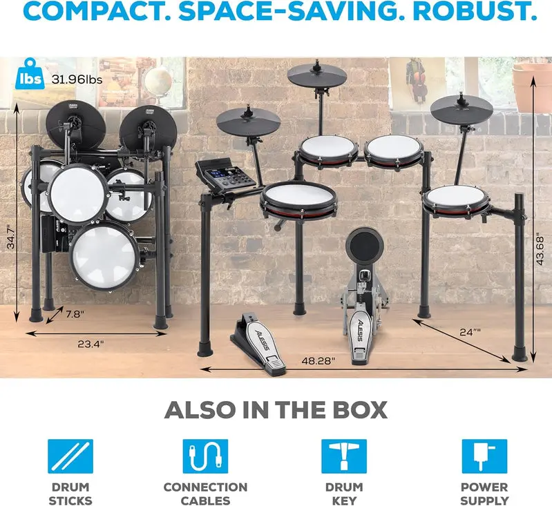 Nitro Max Wireless Electronic Drum Kit – Professional Mesh Drum Pads, Bluetooth Integration, Full-Size Digital Drum Set