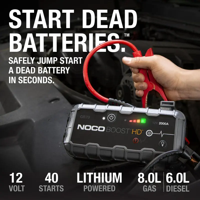 NOCO GB70 UltraSafe 12V Lithium Jump Starter – 2000A Portable Power Pack for Cars, Trucks, and SUVs