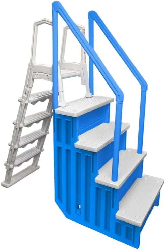 Non-Slip Adjustable Pool Steps for Above-Ground Pools – Gray Safety Stairs Designed for Decks 48 to 54 Inches Tall