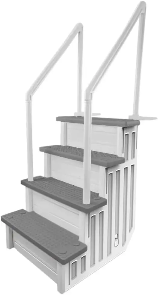 Non-Slip Adjustable Pool Steps for Above-Ground Pools – Gray Safety Stairs Designed for Decks 48 to 54 Inches Tall