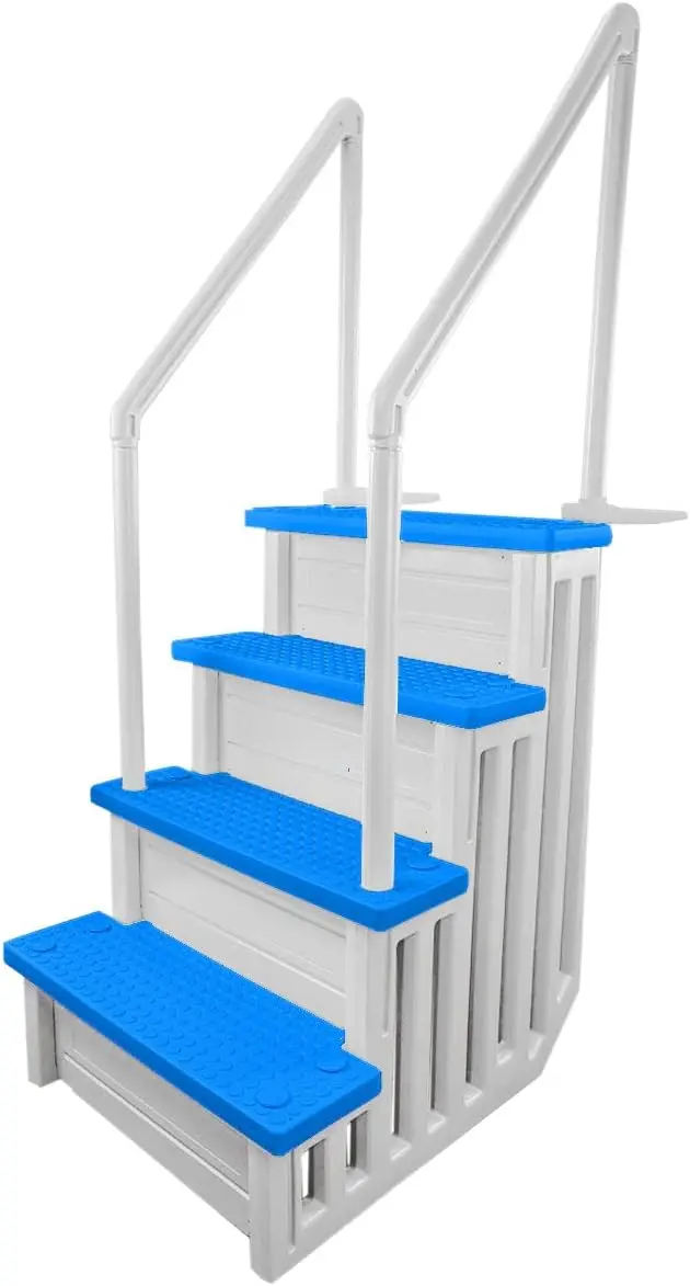 Non-Slip Adjustable Pool Steps for Above-Ground Pools – Gray Safety Stairs Designed for Decks 48 to 54 Inches Tall