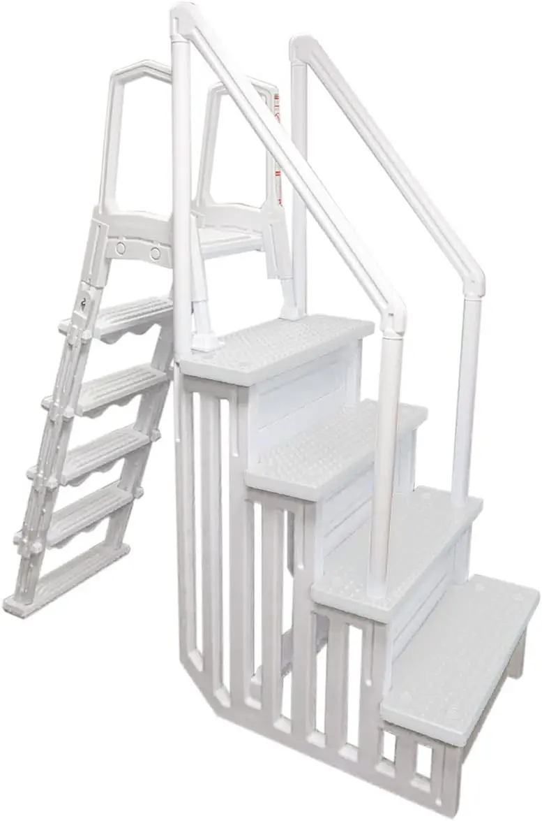 Non-Slip Adjustable Pool Steps for Above-Ground Pools – Gray Safety Stairs Designed for Decks 48 to 54 Inches Tall