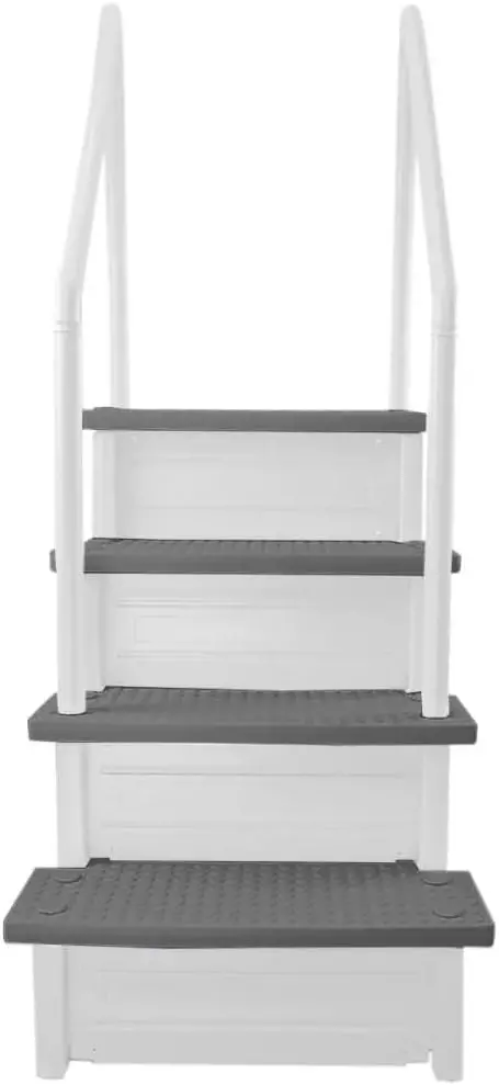 Non-Slip Adjustable Pool Steps for Above-Ground Pools – Gray Safety Stairs Designed for Decks 48 to 54 Inches Tall