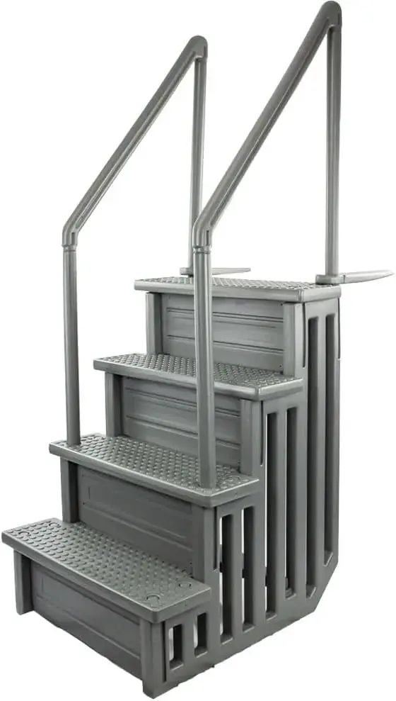 Non-Slip Adjustable Pool Steps for Above-Ground Pools – Gray Safety Stairs Designed for Decks 48 to 54 Inches Tall