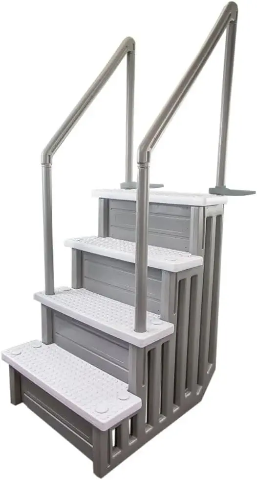 Non-Slip Adjustable Pool Steps for Above-Ground Pools – Gray Safety Stairs Designed for Decks 48 to 54 Inches Tall