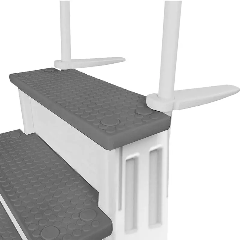 Non-Slip Adjustable Pool Steps for Above-Ground Pools – Gray Safety Stairs Designed for Decks 48 to 54 Inches Tall