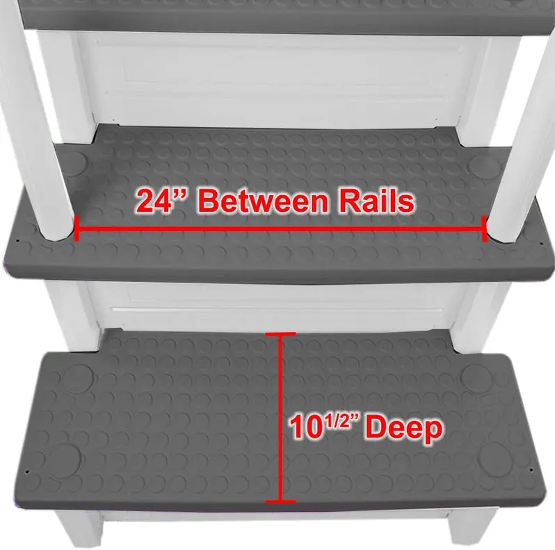 Non-Slip Adjustable Pool Steps for Above-Ground Pools – Gray Safety Stairs Designed for Decks 48 to 54 Inches Tall