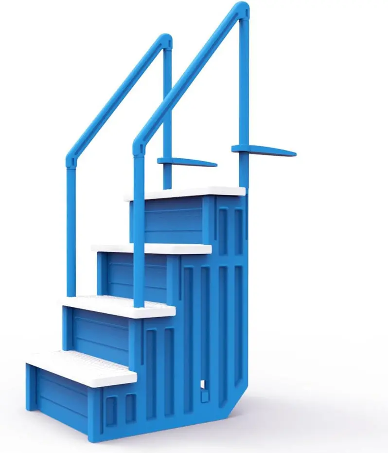Non-Slip Adjustable Pool Steps for Above-Ground Pools – Gray Safety Stairs Designed for Decks 48 to 54 Inches Tall