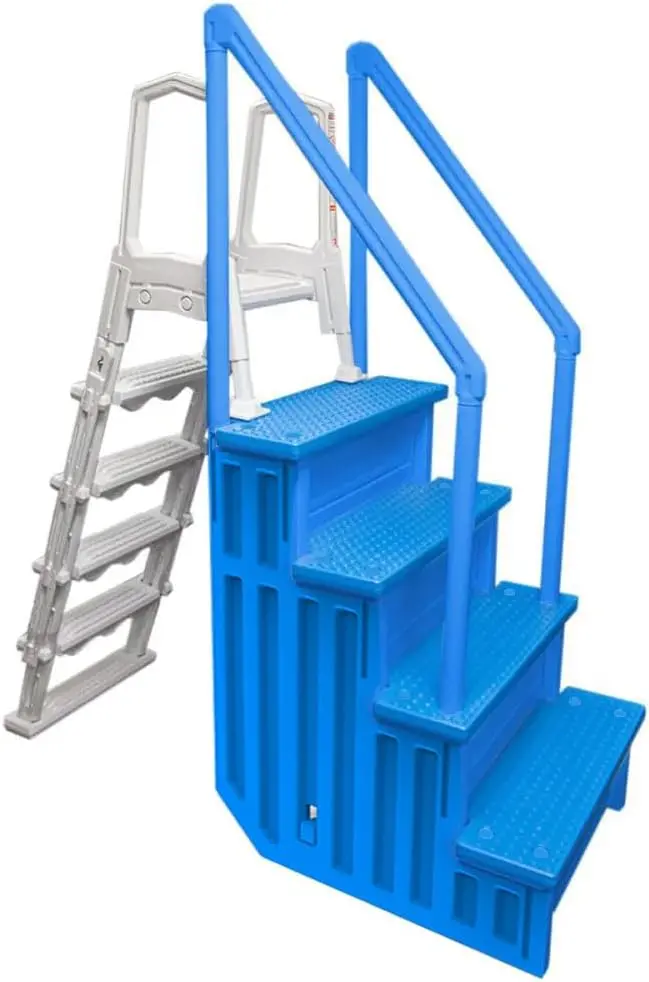 Non-Slip Adjustable Pool Steps for Above-Ground Pools – Gray Safety Stairs Designed for Decks 48 to 54 Inches Tall